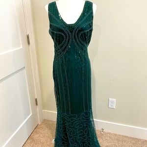 1920s green beaded long dress size large